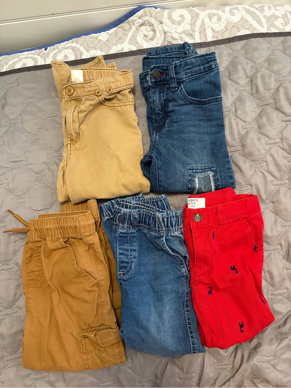 crown & ivy Kids Red Embroidered Cotton Shorts & Mixed Jeans Bundle